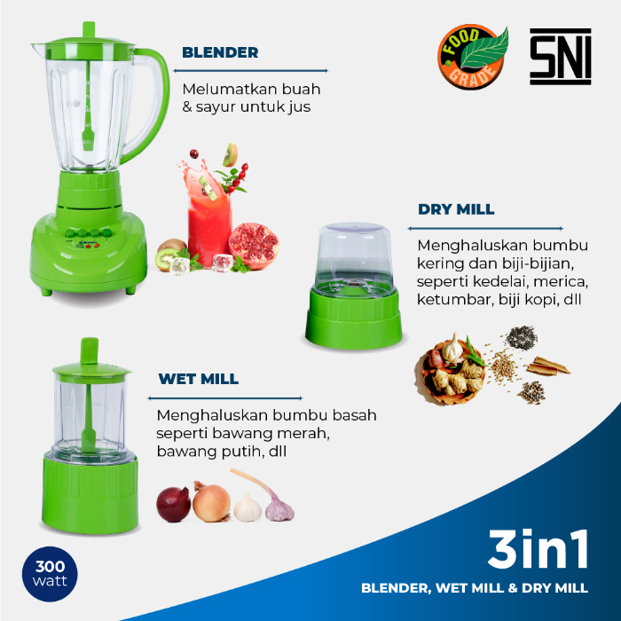 Miayko Blender Gelas 1.5 Liter 3in1 - BL152GF | BL-152 GF